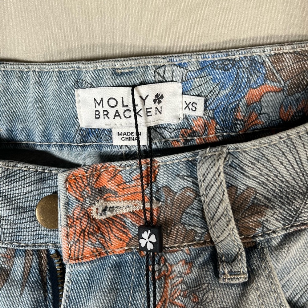 NWT Molly Bracken Floral Jean Shorts - Blue and Orange - Picture 4 of 11